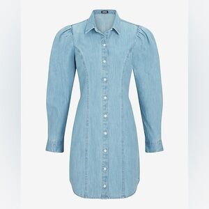 🔆 Express Denim Puff Sleeve Button Front Mini Shirt Dress, Size XS